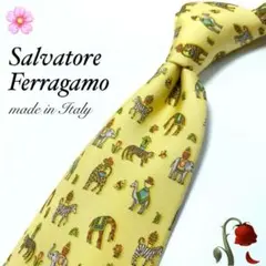 【美品】Salvatore Ferragamo ネクタイ 小紋柄 イエロー 黄色