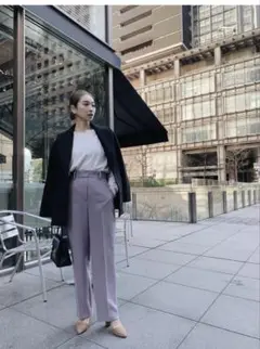 リムアーク　ハイウエストクレープクロスパンツ　パープル　ストレートパンツ　36