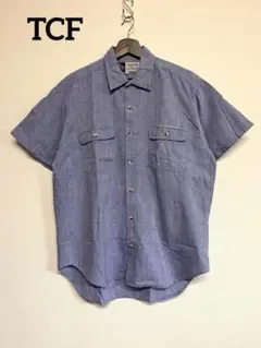 【1375】TCF　青い半袖シャツ ボタン付きポケット　Lサイズ