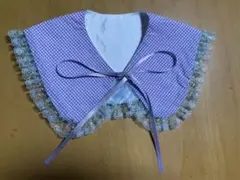 ラベンダー　ギンガム　つけ襟