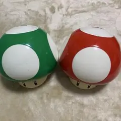 【2個セット】 スーパーマリオ スーパーきのこ&1UPキノコ 貯金箱