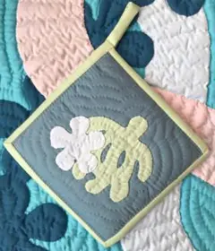 ＜正規品＞ポットホルダー♡ホヌ♡ダスティブルー♡ハワイアンキルト