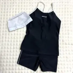 NICE CLAUP ブラック 水着セット160 女の子 水泳帽付き セパレート