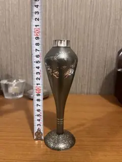 【未使用品】◆薩摩錫 ・正錫 花瓶 ( 記念文字あり) 錫 花瓶 一輪挿し 黒漆加工 [No.126]｜薩摩錫器工芸館