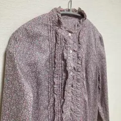 リバティ　ピンク　フリルブラウス　アースミュージック　コットン100