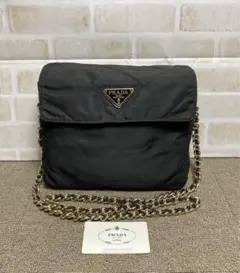 プラダ ヴィンテージ 黒色 ナイロン キルティング チェーン ショルダーバッグ