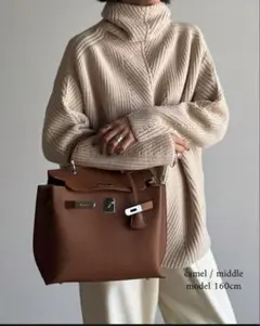 【美品】　JISTORY ジストリー　スクエアベルトハンドルバッグ　キャメル　M