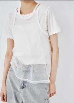 ホワイト チュールタンクセットTシャツ