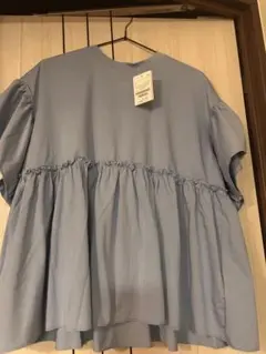 ブルー フリル付きティアードシャツ Fサイズ