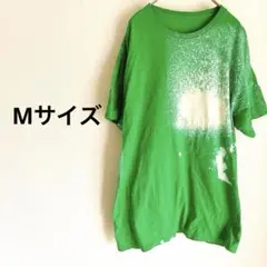 ノーブランド✨【M】グリーンスプラッシュプリントTシャツ