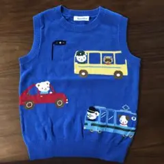 familiar 動物と車のノースリーブベスト 120センチ　　ブルー