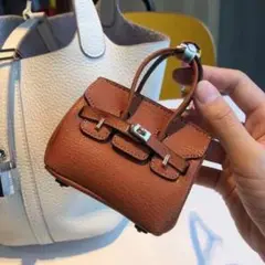 ミニバッグチャーム ミニバッグ ミニチュアバッグ イヤホンケース ブラウン