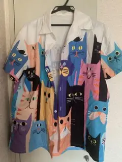カラフル猫柄 半袖アロハシャツ