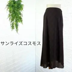 3102【美品】フレアロングスカート チェック柄 ダークブラウン L