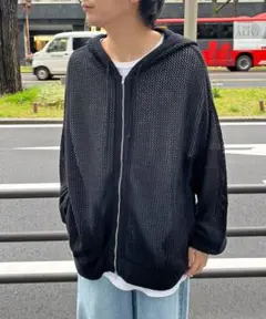 CPCM メッシュニットジップパーカー　ブラック