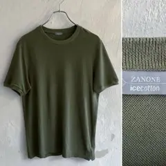 極美 イタリア製 ZANONE アイスコットン リブ付き ニットTシャツ 46