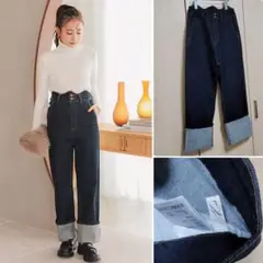 極美品♥️神戸レタス　 ウエストスカラップロールアップデニムパンツ 　ネイビー