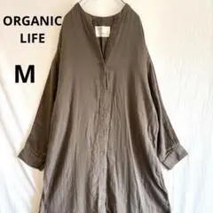 【オーガニックライフ】　オーガニックコットン　ロングシャツワンピ　ナチュラル　M