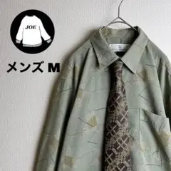 ネクタイシャツ　幾何学模様　昭和レトロチェック柄　くすみ色　ユニセックス　古着