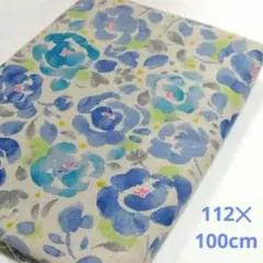 青 水彩画風 花柄生地
