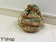 巾着袋 手編み オレンジ ハンドメイド