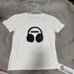 ヘッドフォンプリント ホワイト Tシャツ M