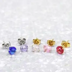 選べるカラー 誕生石ピアス スタッドピアス ジルコニア 両耳