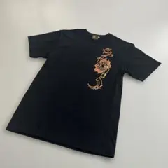【美品】御釈迦系デザインの黒Tシャツピンクゴールドビッグプリント
