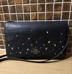 2way コーチバッグ　スタッズ　クラッチ　ショルダー　黒　レザー