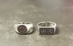 VINTAGEヴィンテージ ペア　印台ロゴリング　グリフィン印台リング　925