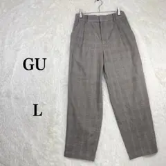 【GU】 チェック柄 L ウエストゴム カジュアルパンツ ブラウン