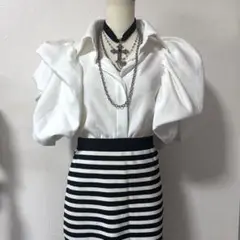 パワーショルダー パフスリーブ ブラウス シャツ ホワイト