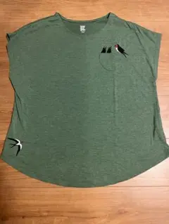 グラニフ 鳥刺繍 グリーン Tシャツ　つばめ