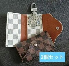キーケース 6連カラビナ付 ホワイト チェック柄　男女兼用