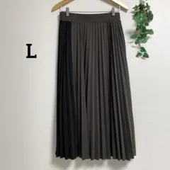 L＊黒 グレー バイカラー プリーツスカート ストレッチ ロングスカート