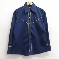 古着 長袖 ウエスタン シャツ レディース 80s 紺 ネイビー ブラウス