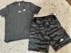 adidas グレー迷彩 Tシャツとショーツセット