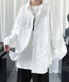 フルメン　フラワー エンボス ロングスリーブ シャツ　ホワイト