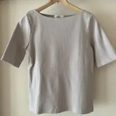 【OPAQUE.CLIP】リブ編み ベージュ 五分袖 Tシャツカットソー 未着用