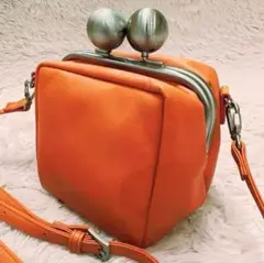 【美品】Kawa-Kawa ミニショルダーバッグ レザー がま口 オレンジ