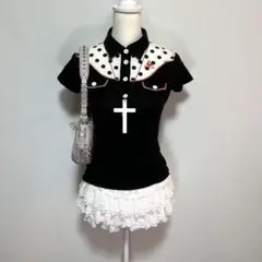 ルコック Y2K 平成 ギャル グランジ ポロシャツ ピチT Tシャツ ドット