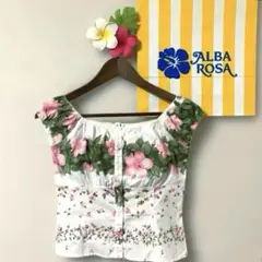 ALBA ROSA ハイビスカス シャーリングシャツ ホワイト×ピンク
