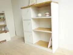 サイズオーダー可！●3扉キャビネットラック●シャビーホワイト無垢材●受注製作
