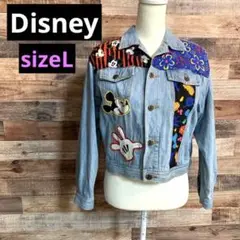 Disney ディズニー ミッキー デニムジャケット パッチワーク サイズL