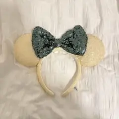 ディズニー　カチューシャ　ミニー　スパンコール　白　緑