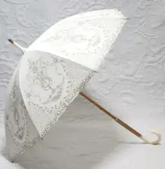 新品【晴雨兼用 長傘】繊細 豪華刺繍 傘先クシュッ 木製 雨傘 日傘 日本製