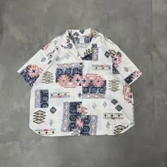 90s ACT3 plus USA製 開襟ボックスシャツ 総柄シャツ　L-XL
