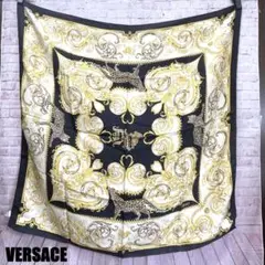 良品　VERSACE　大判スカーフ　バンダナ　ラグジュアリー　シルク　ブラック系