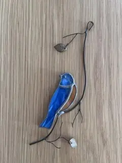 ステンドグラス　青い鳥　ヴィンテージ