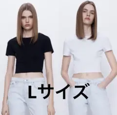 ZARA ザラ クロップド丈Tシャツ 2点セット ブラック ホワイト Lサイズ